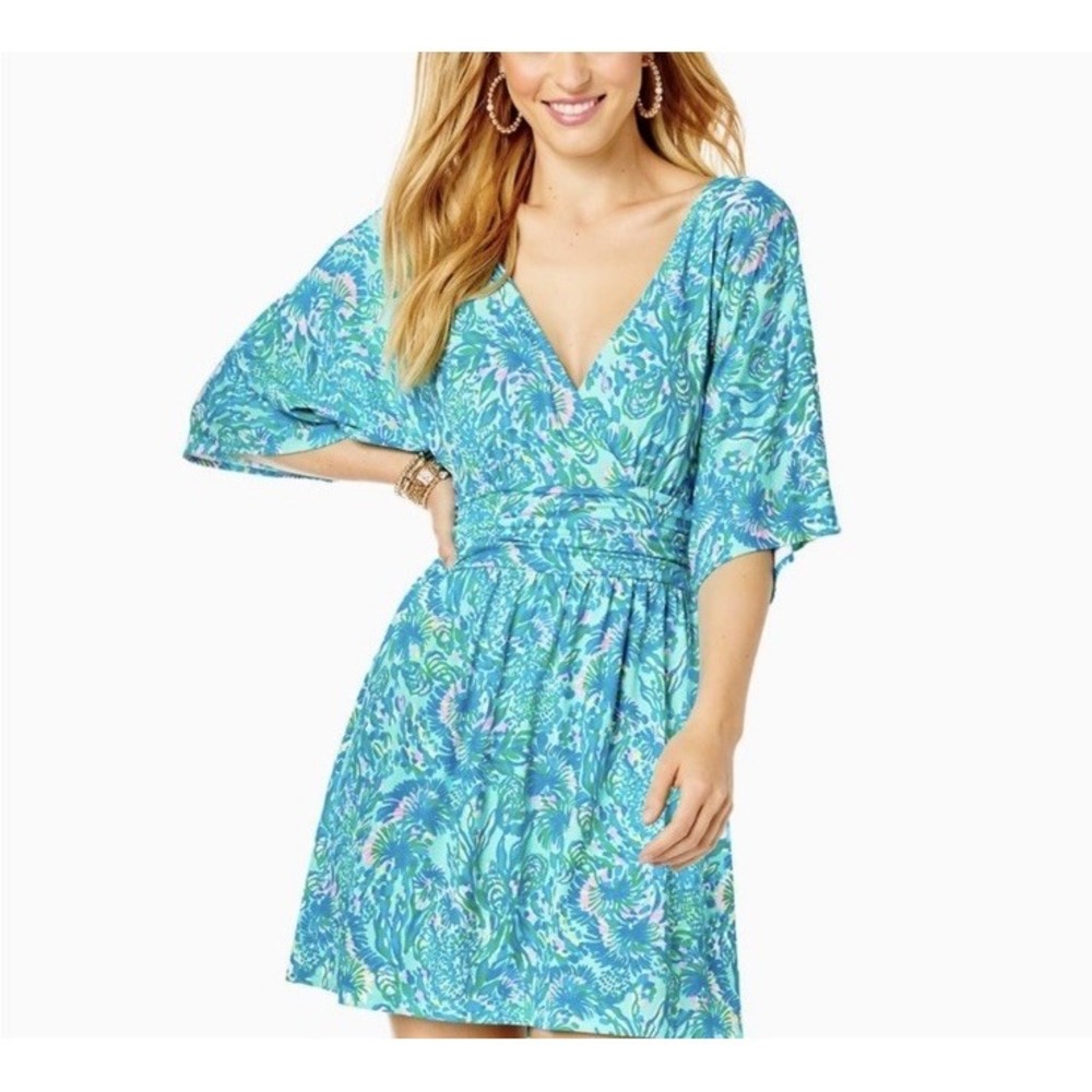 NWT Lilly Pulitzer Parigi Skort Romper Surf Blue Floral Vacation Resort‎ Size M